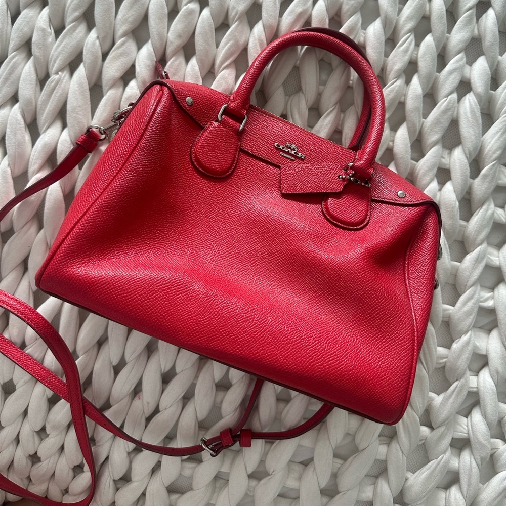 Red Coach Bag with Top Handle & Shoulder Strap